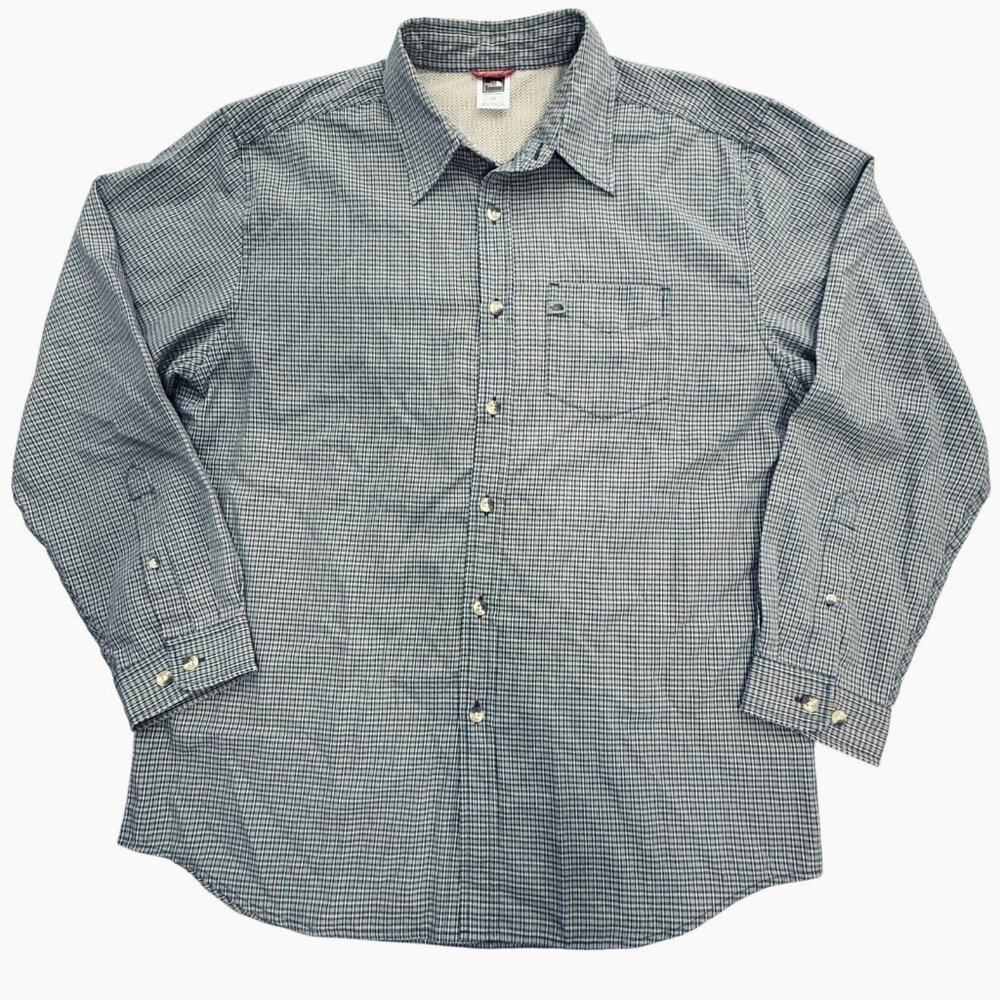 The North Face Shirt Mens L Blue Plaid‎ Long Sleeve Pockets Modal Button-Up Mesh